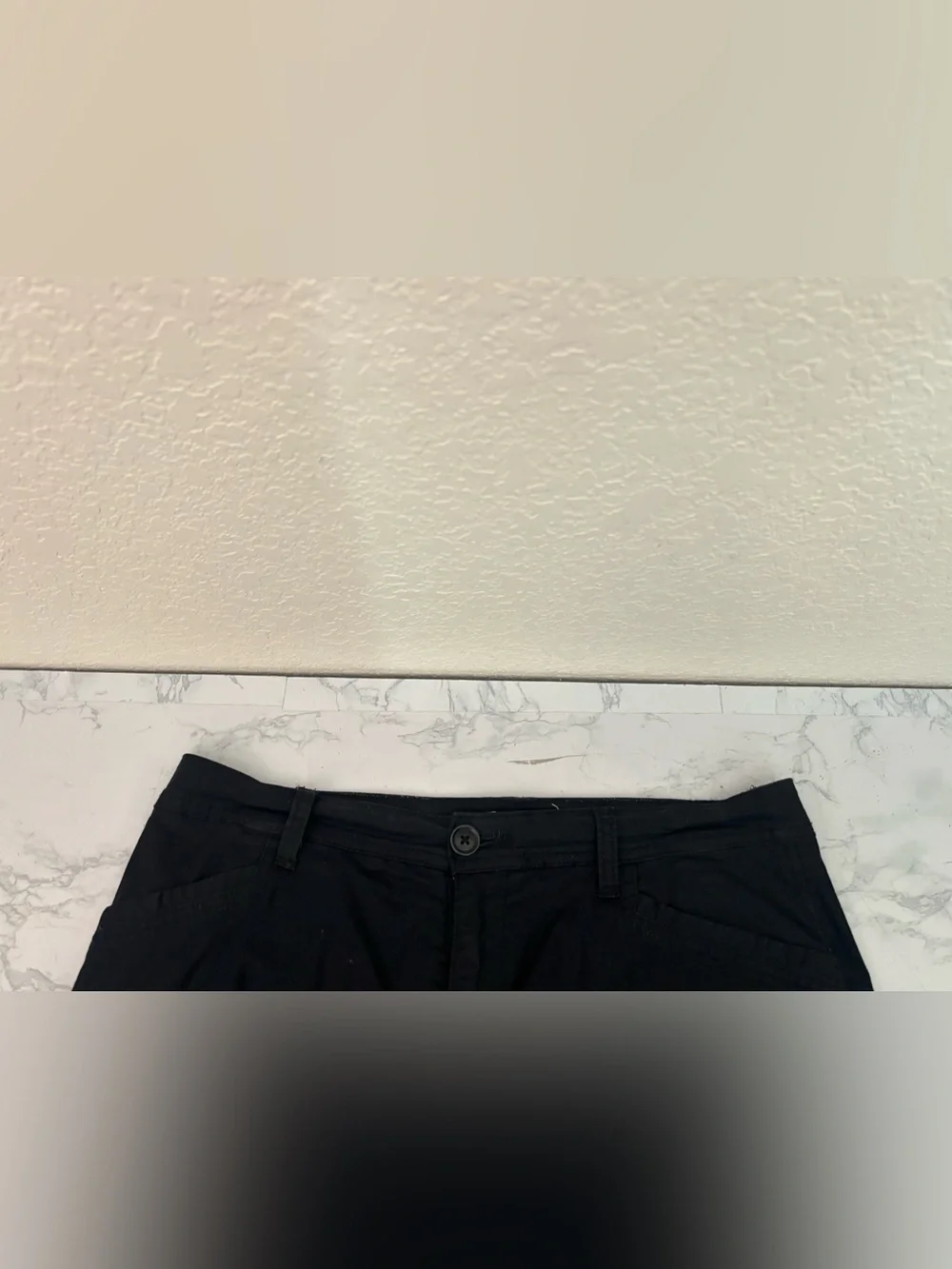 St Johns Bay Womens Black Denim Stretch A-Line Mini Skirt Size 6 Zip Button - Picture 2 of 7